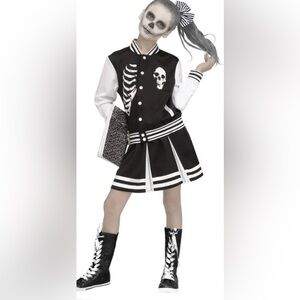SCARE SQUAD COSTUME CHILD L 10-12 VARSITY JACKET & SKIRT HALLOWEEN black & white